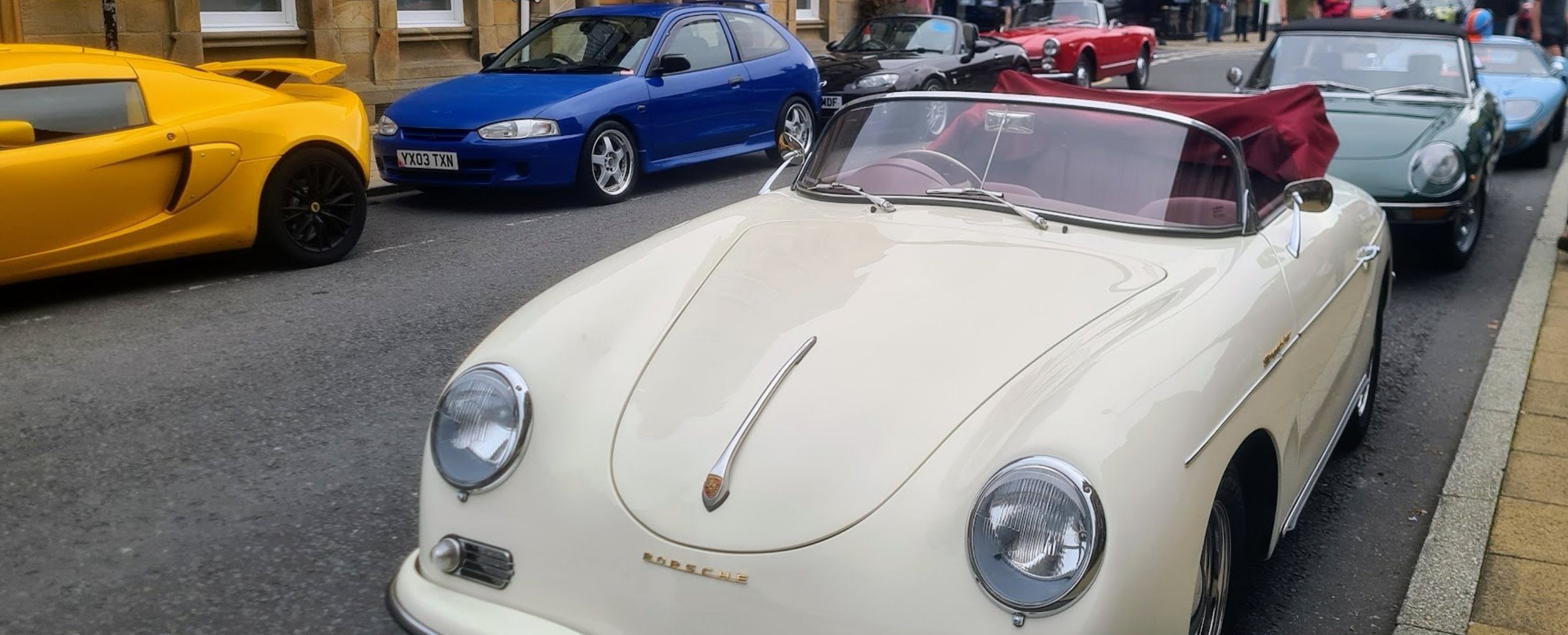 Cream Porsche 356 Speedster at a Classic Car Sunday meet in Harrogate